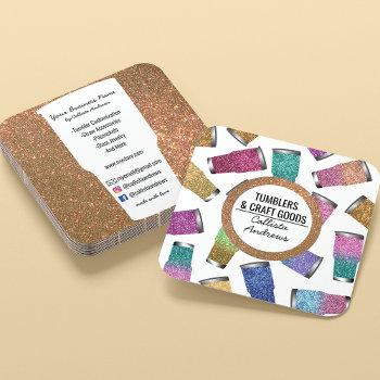 sparkly modern glitter tumbler crafter square business card
