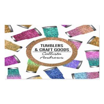 Small Sparkly Modern Glitter Tumbler Crafter Square Business Card Front View