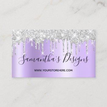 sparkly silver glitter drips pale lavender ombre business card
