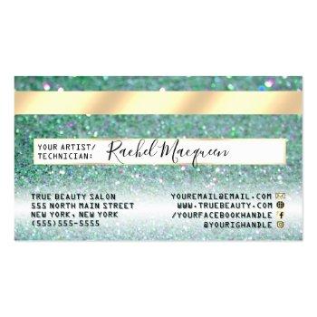 Small Sparkly Teal Green Gold Glitter Credit Business Card Back View