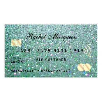 Small Sparkly Teal Green Gold Glitter Credit Business Card Front View