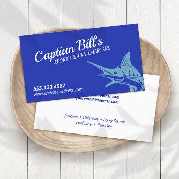 Small Sport Fishing Charters Marlin Navy Business Card Front View