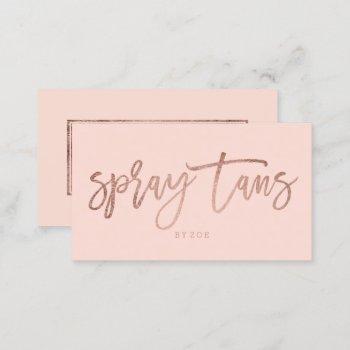 Small Spray Tans Logo Elegant Rose Gold Typography Blush Business Card Front View