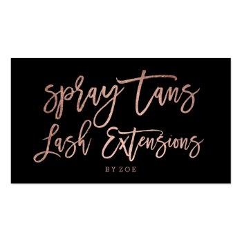 Small Spray Tans Logo Lashes Rose Gold Typography Black Business Card Front View