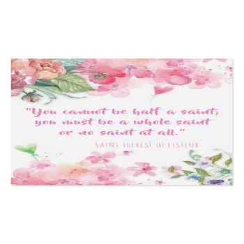 Small St. Therese Of Lisieux Quote Roses Holy Card Front View