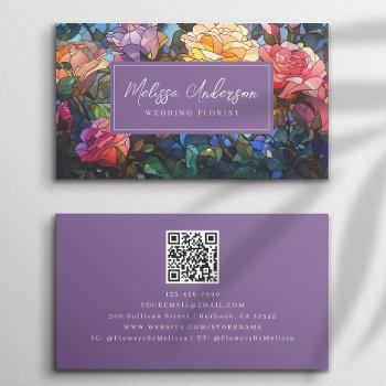 stained glass floral roses qr code business card