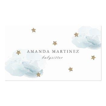 Small Stars & Clouds Simple White Business Card Front View