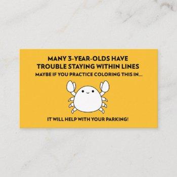 staying within lines coloring crab bad parking business card