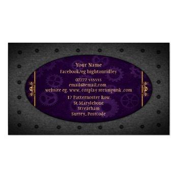 Small Steampunk Riveted Frame, Brass And Royal Purple Business Card Back View