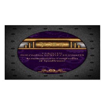 Small Steampunk Riveted Frame, Brass And Royal Purple Business Card Front View