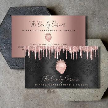 strawberry rose gold drips confection sweets black business card