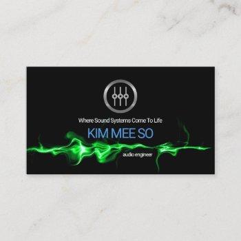 striking green electric audio waves sound engineer business card