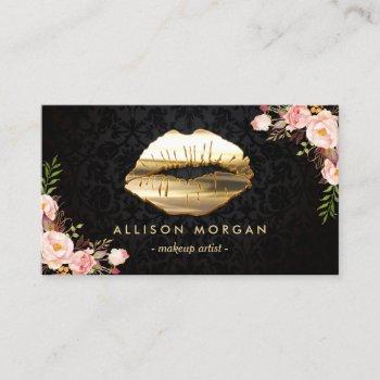 stunning gold lips makeup artist floral business card