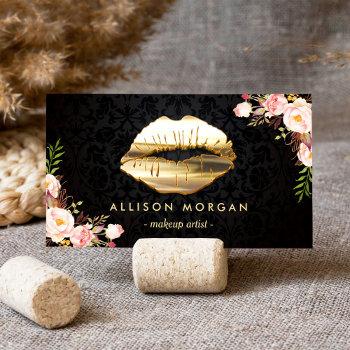 stunning gold lips makeup artist floral business card