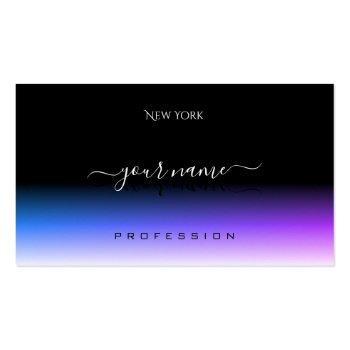 Small Stylish Black Blue And Purple Gradient Shadow Font Business Card Front View