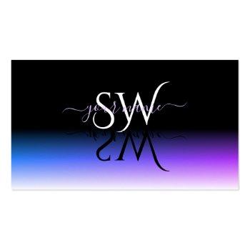 Small Stylish Black Blue Purple Gradient With Initials Business Card Front View