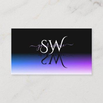 stylish black blue purple gradient with initials business card
