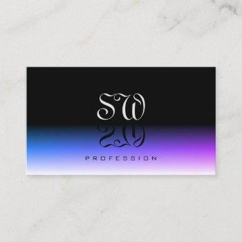 stylish black blue purple gradient with monogram business card