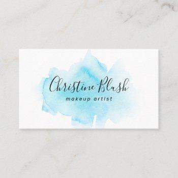 stylish blue watercolour splash mua business card
