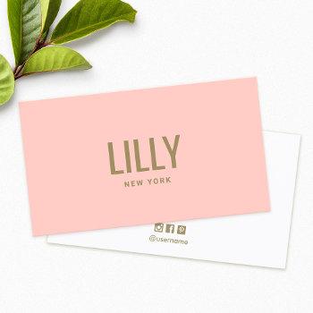 stylish blush pink peach modern typography business card