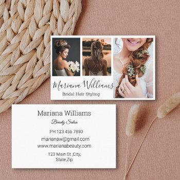 stylish chic bridal hair styling 3 photos collage  business card