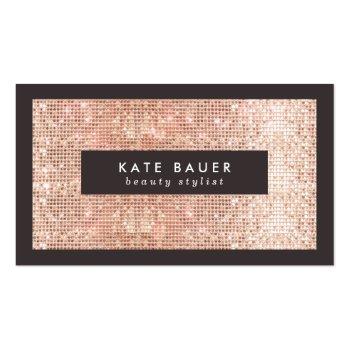 Small Stylish Faux Copper Sequin Beauty And Fashion Business Card Front View