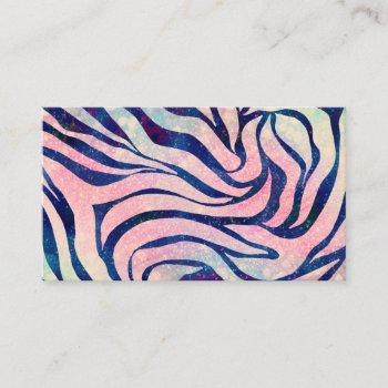stylish metallic blue & holographic zebra print business card