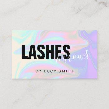 stylish modern elegant holographic lashes & brows business card