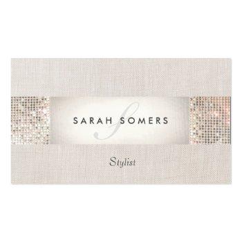 Small Stylish Modern Silver Sequin Monogram Beauty Business Card Front View