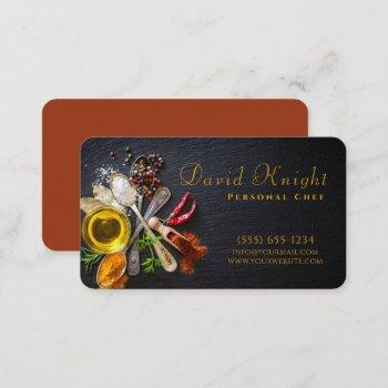 stylish script food spice personal chef catering business card