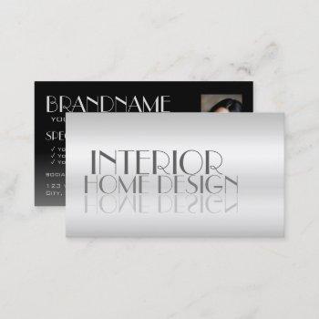 stylish silver mirror letters with photo modern business card