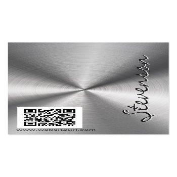 Small Stylish Sliver Radial Metallic Look With Qr Code Magnetic Business Card Front View