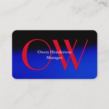 stylish unique blue red bold text monogram business card