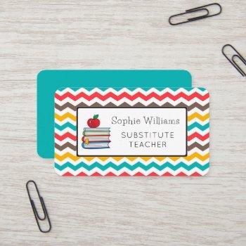 substitute teacher chevron stripes business card