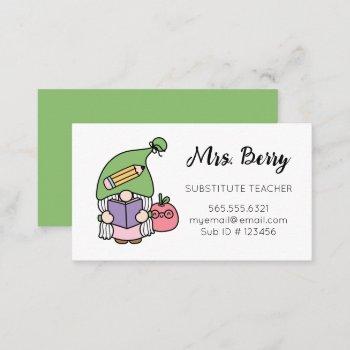 substitute teacher cute gnome business card