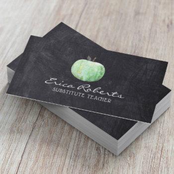 substitute teacher green apple chalkboard business card