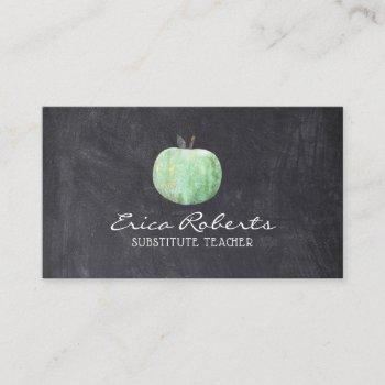 substitute teacher green apple chalkboard business card