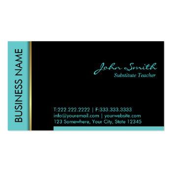 Small Substitute Teacher Modern Teal Border Business Card Front View