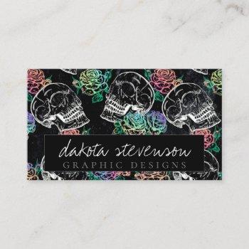 sugar skull ombre roses | girly pastel grunge glam business card