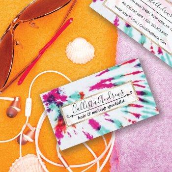 summer artsy girly neon teal pink tie dye pattern business card