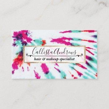 summer artsy girly neon teal pink tie dye pattern business card