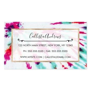 Small Summer Artsy Girly Neon Teal Pink Tie Dye Pattern Business Card Back View