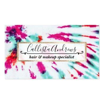 Small Summer Artsy Girly Neon Teal Pink Tie Dye Pattern Business Card Front View