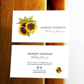 sunflowers bouquet modern elegant wedding planner business card