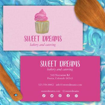 sweet cupcake catering bakery charming pink social business card
