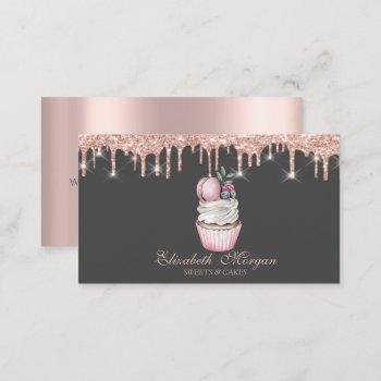  sweets cupcake macaron rose gold drips bakery  business card