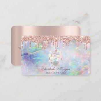 sweets cupcake rose gold drips opal business card