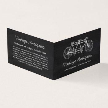 tandem bicycle & chalkboard, antique dealer business card