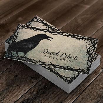 tattoo artist gothic crow thorn frame grunge business card