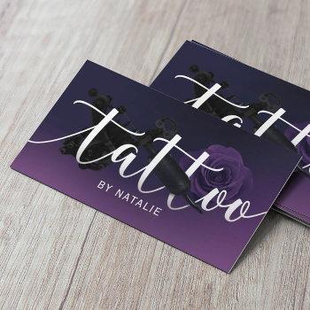 tattoo artist gun & flower typography deep purple business card
